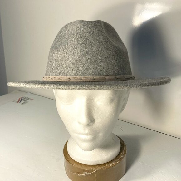 Gray Flannel Fedora OS flat brim hat Classic Staple Boho Western Ranch - Picture 5 of 7
